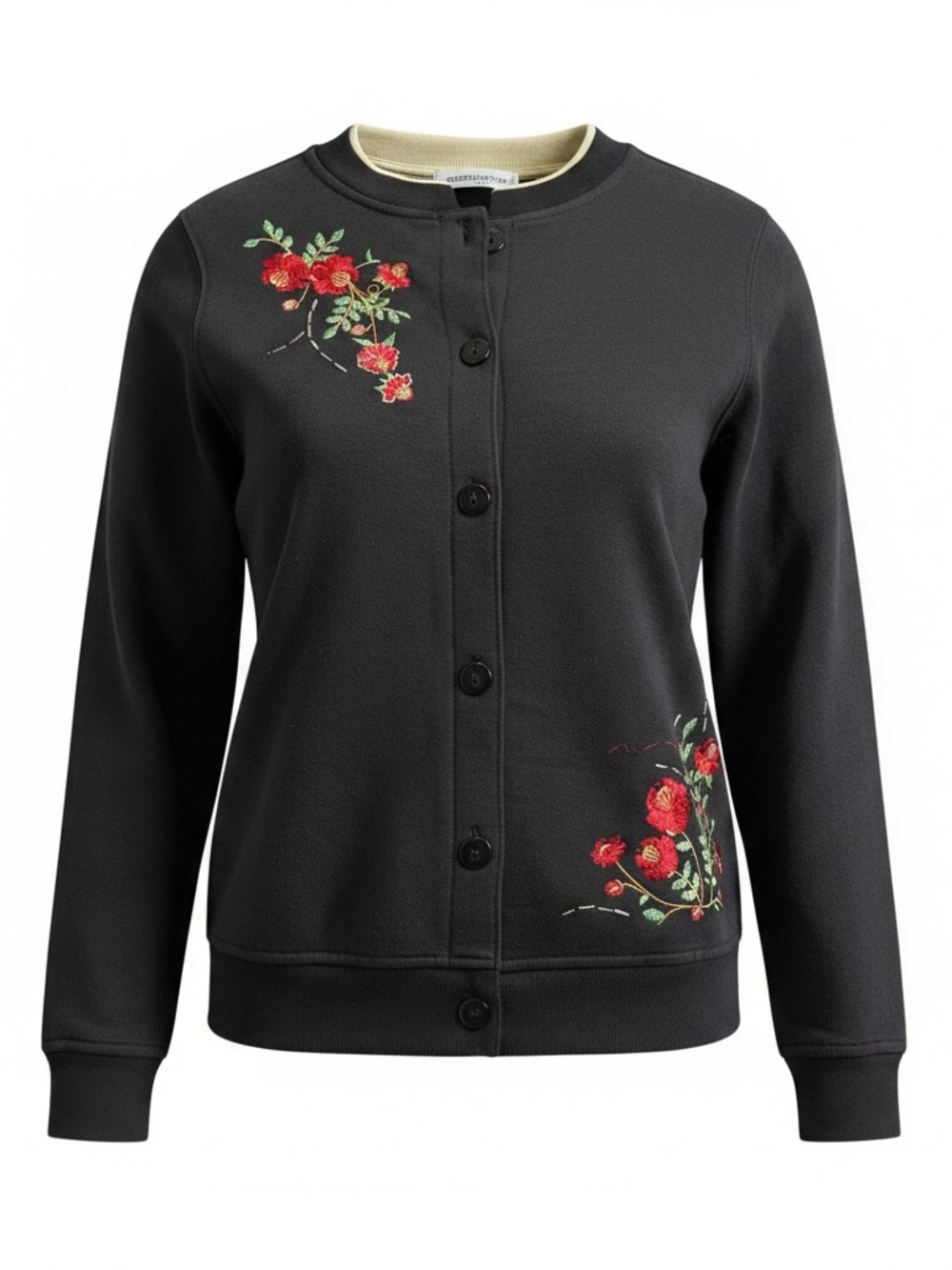 Women’s Black Floral Embroidered Button Cardigan